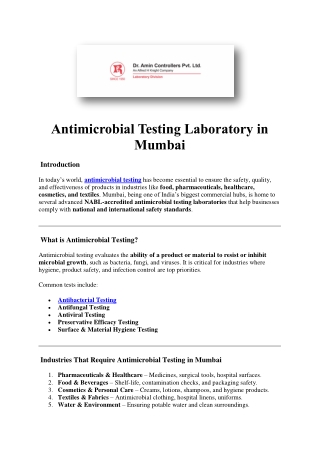 Antimicrobial Testing Laboratory in Mumbai