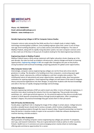 Notable Engineering Colleges in MP for Computer Science Studies