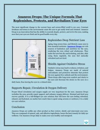 Ananeoo Drops- The Unique Formula That Replenishes, Protects, and Revitalizes Your Eyes