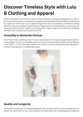 Discover Timeless Style with Lulu B Clothing and Apparel