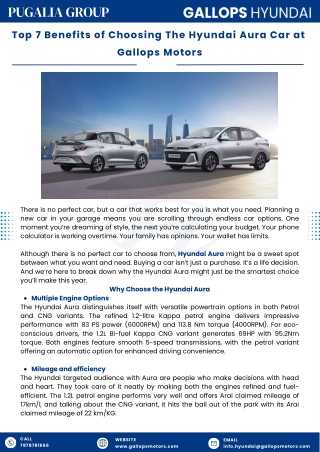 Top 7 Benefits of Choosing The Hyundai Aura Car at Gallops Motors