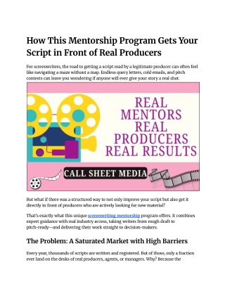 How This Mentorship Program Gets Your Script in Front of Real Producers