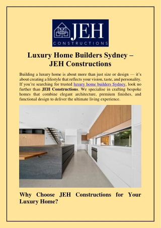 Luxury Home Builders Sydney – JEH Constructions