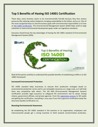 Top 5 Benefits of Having ISO 14001 Certification