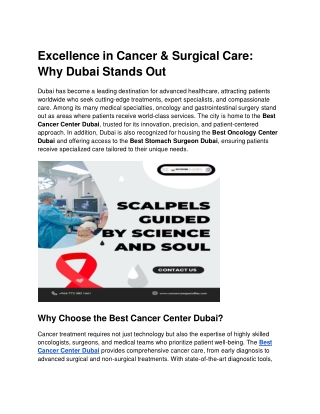 Excellence in Cancer & Surgical Care: Why Dubai Stands Out