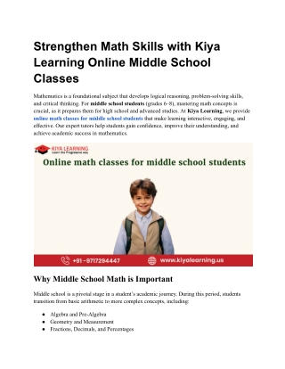 Strengthen Math Skills with Kiya Learning Online Middle School Classes