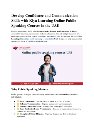 Develop Confidence and Communication Skills with Kiya Learning Online Public Speaking Courses in the UAE