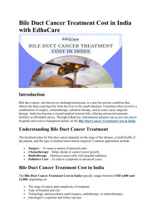 Bile Duct Cancer Treatment Cost in India with EdhaCare