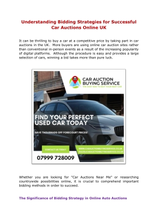 Understanding Bidding Strategies for Successful Car Auctions Online UK