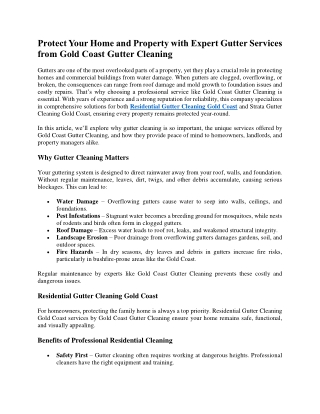 Protect Your Home and Property with Expert Gutter Services from Gold Coast