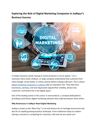 Exploring the Role of Digital Marketing Companies in Jodhpur’s Business Success