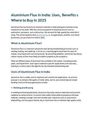 Aluminium Flux in India- Uses, Benefits & Where to Buy in 2025