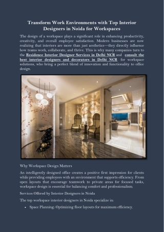 Transform Work Environments with Top Interior Designers in Noida for Workspaces