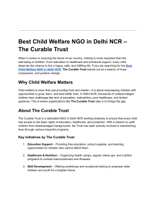 Best Child Welfare NGO in Delhi NCR _ The Curable Trust