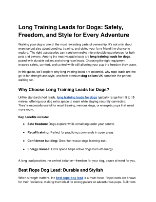 Long Training Leads for Dogs: Safety, Freedom, and Style for Every Adventure