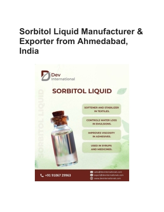Sorbitol Liquid Manufacturer & Exporter from Ahmedabad, India