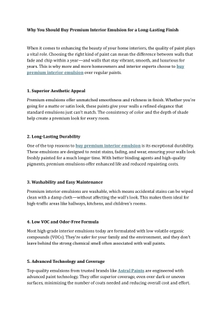 Why You Should Buy Premium Interior Emulsion for a Long-Lasting Finish