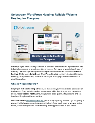 Solostream WordPress Hosting Reliable Website Hosting for Everyone