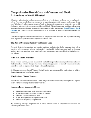 Comprehensive Dental Care with Veneers and Tooth Extractions in North Olmsted