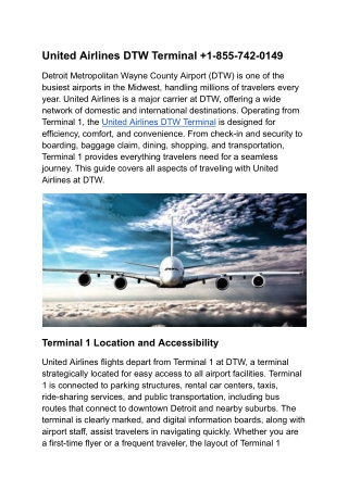 United Airlines DTW Terminal  1-855-742-0149