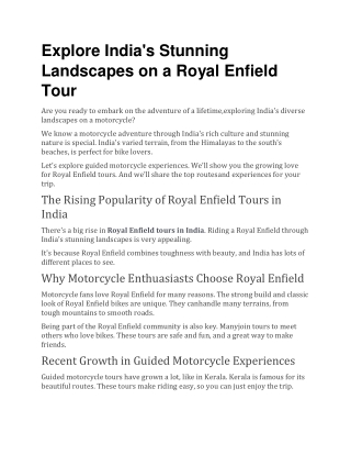 Explore India's Stunning Landscapes on a Royal Enfield Tour