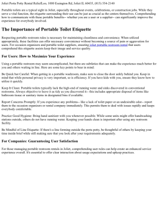 Portable Bathroom Etiquette: Tips for Users and Providers in Joliet, IL.