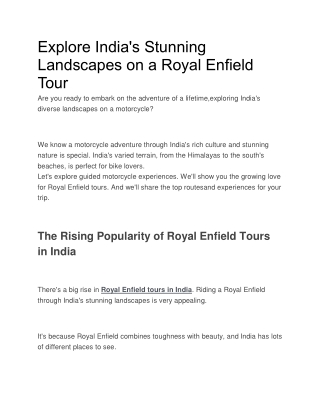 Top Royal Enfield Tours in India for Adventure Seekers
