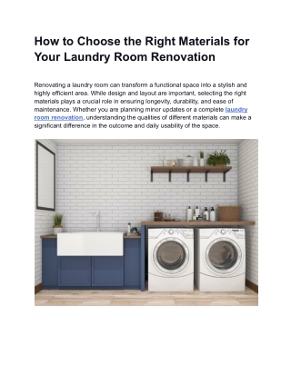 How to Choose the Right Materials for Your Laundry Room Renovation