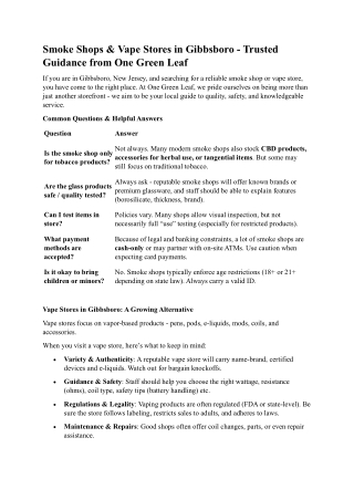 Smoke Shops & Vape Stores in Gibbsboro - Trusted Guidance from One Green Leaf