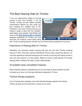 The Best Hearing Aids for Tinnitus in Kolkata