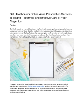 Get Healthcare’s Online Acne Prescription Services in Ireland—Informed and Effective Care at Your Fingertips