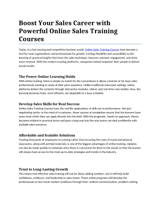 Boost Your Sales Career with Powerful Online Sales Training Courses
