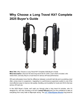 Why Choose a Long Travel Kit_ Complete 2025 Buyer’s Guide