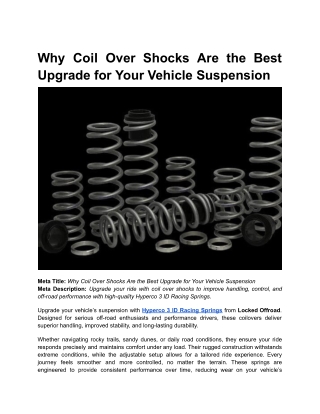 Why Coil Over Shocks Are the Best Upgrade for Your Vehicle Suspension
