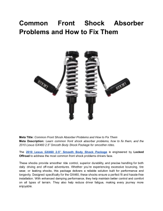 Common Front Shock Absorber Problems and How to Fix Them