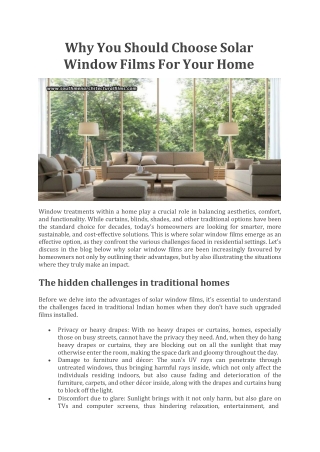 Why You Should Choose Solar Window Films For Your Home