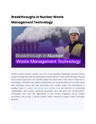 Breakthroughs in Nuclear Waste Management Technology