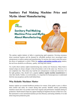 Sanitary Pad Making Machine Price and Myths About Manufacturing