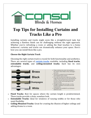 Top Tips for Installing Curtains and Tracks Like a Pro