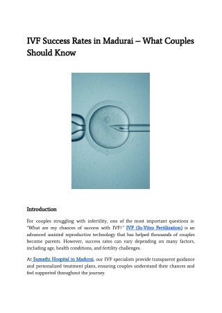 IVF Success Rates in Madurai – What Couples Should Know