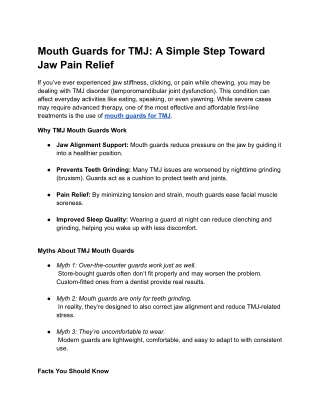Mouth Guards for TMJ_ A Simple Step Toward Jaw Pain Relief