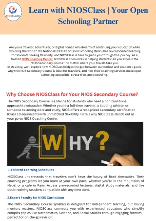 Learn with NIOSClass | Flexible NIOS Coaching for Secondary Education