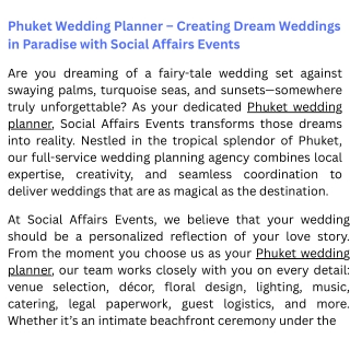 Phuket Wedding Planner – Creating Dream Weddings in Paradise with Social Affairs Events