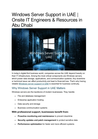 Windows Server Support UAE | Onsite IT Engineers Abu Dhabi