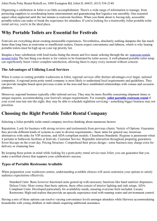 Your Go-To Joliet Portable Toilet Rental Service for Festivals