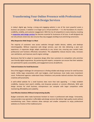 Transforming Your Online Presence with Professional Web Design Services