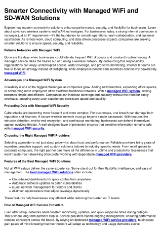 Smarter Connectivity with Managed WiFi and SD-WAN Solutions