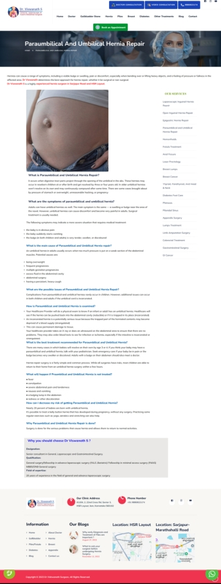 Paraumbilical,Hernia Treatment in HSR Layout, Sarjapur Road