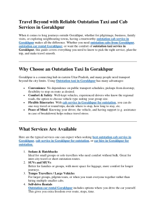 Reliable Outstation Taxi Service in Gorakhpur for All Your Travel Needs