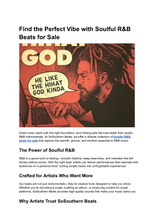 Find the Perfect Vibe with Soulful R&B Beats for Sale